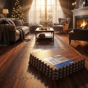 Tapis de sol en mousse EVA motif bois 60x60cm x 10mm – Revêtement de sol souple emboîtable pour salon et usage domestique - Product Image 1