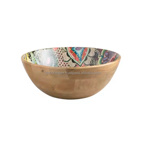 Cuenco de ensalada con estampado de esmalte de madera hecho a mano para servir aperitivos, personalizado, único, elegante, clásico, logotipo personalizado, impresión disponible - Product Image 1