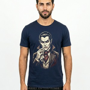 T-shirt gris pour homme avec impression graphique de crâne aux yeux rouges, coton lourd de haute qualité, style streetwear d'horreur, fournisseur en gros - Product Image 5