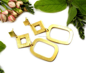 Moda minimalista 22K chapado en oro cuadrado rectángulo forma geométrica gota pendiente joyería para niñas mujeres al por mayor a granel - Product Image 3