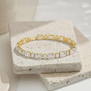 Radiant Cut Moissanite Stone <b>Charm</b> Bracelet in Sterling <b>Silver</b> Luxury Elegant Handmade Fine Jewelry Certified 12g Gift for Women - Product Image 1