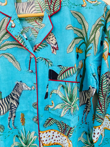 Conjunto de Pijama de Algodón para Mujer con Estampado Artesanal, Conjunto de Pijama Cómodo para Dormir y Descansar, Hermoso Conjunto de Pijama con Estampado de Jungla - Product Image 5