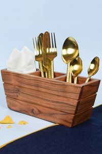 Rustic Style Wooden Cutlery <b>Holder</b> For Farmhouse <b>Kitchen</b> Decor With Dedicated Sections For <b>Utensil</b> Storage - Product Image 5