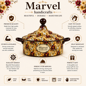 Cacerola de Esmalte Dorado con Diseño Floral de Marvel Handicrafts, Olla para Servir de Primera Calidad, Resistente al Calor, para Cocina y Comedor - Product Image 5