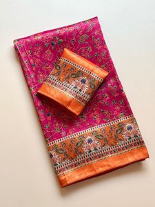 Sari Tradicional de Seda Dola Pura con Jacquard y Elegante Impresión Digital UHD - Product Image 1