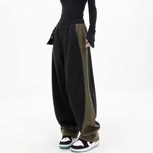 Pantalon de jogging cargo Y2K en molleton de coton pour homme, taille basse, coupe évasée, imprimé en relief, style hip-hop, hiver - Product Image 1