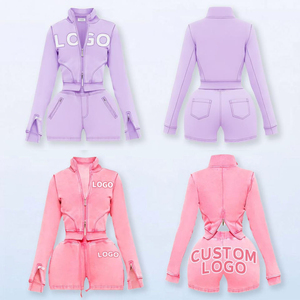 OEM Activewear Set Custom Logo Flare Pants Washed Soft Cotton French Terry Embroidered Cropped Double Zipper Women's Tracksuits - Product Image 2