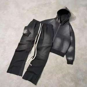 Novedad: Chándal de invierno cálido y grueso con capucha, estilo streetwear, con lavado ácido, pedrería y logotipo personalizado de alta calidad, en algodón. - Product Image 1