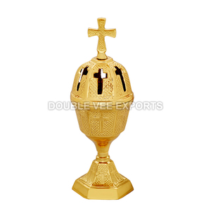 Quemador de Incienso de Latón con Tapa en Forma de Cruz |   Incensario para Altar de Iglesia – DOUBLE VEE EXPORTS - Product Image 2
