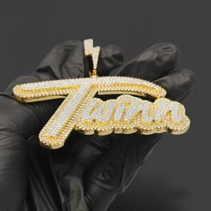 Collar con Colgante de Letra Doble Personalizado en Plata de Ley 925 Chapada en Oro, Certificado IGI, Joyería Hip Hop con Diamantes, para Hombre - Product Image 3