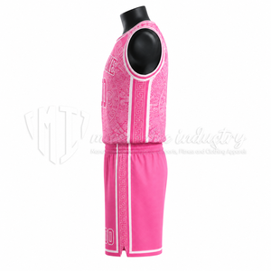 Conjunto de Uniforme de Baloncesto Sublimado Rosa Personalizado, 100% Poliéster, Secado Rápido, Transpirable, Cuello en V, Sin Mangas, Logotipo Personalizado, Posiciones del Equipo - Product Image 4