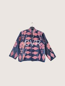 Veste en velours brodée florale à col mandarin pour femmes grandes tailles, manches longues, style chinois, fermeture éclair, vêtement d'extérieur décontracté pour l'automne - Product Image 1