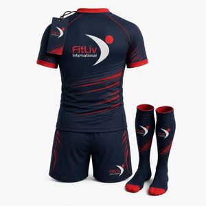 Conjunto de Uniforme de Rugby para Hombre FitLiv International, Jersey, Pantalones Cortos y Calcetines Sublimados en Rojo Marino, Ropa Deportiva Transpirable de Poliéster para Adultos - Product Image 5