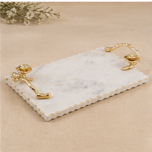 Rectangular Marble <b>Storage</b> Tray With Gold Metal Handles Modern Design Living Room <b>Tabletop</b> Accessory - Product Image 3
