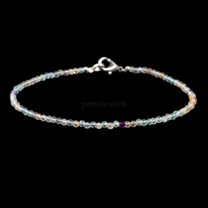 Pulsera de cuentas de fluorita natural multifacética, pulsera de piedras preciosas redondas microfacetadas, joyería para mujer, cristal curativo, regalo, cuentas de 2 mm - Product Image 3
