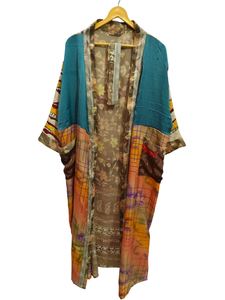 Robe longue kimono en soie Bridel, patchwork, pour couvrir le bikini, vêtement de nuit, kimono en sari indien vintage recyclé fait main - Product Image 5