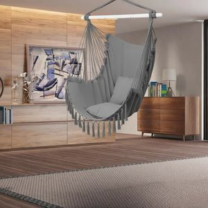 Sedia Sospesa Grigio Chiaro con Cuscino e Nappe, Accessorio d'Arredo Comodo ed Elegante - Product Image 6