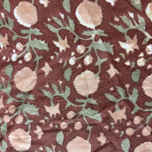 Tela de Algodón con Estampado Floral en Bloque, Color Marrón Óxido, Tela de Algodón con Estampado Floral Rústico - Product Image 3