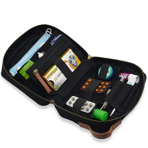 Wholesale Leather Medical Pouch <b>Black</b> Compact First Aid Kit Emergency Medications Bandages Tools <b>Waterproof</b> Design for Home - Product Image 2