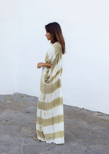Vestido Maxi de Algodón con Estampado Tie Dye Beige Estilo Bohemio para Mujer, Vestido Largo Holgado para Vacaciones - Product Image 2