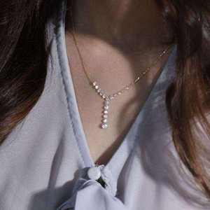 จี้เพชรทรงหยดน้ำ สร้อยคอยาวประดับพู่ห้อย สร้อยคอแบบสั่งทำพิเศษ ประดับเพชรเต็มเส้น สร้อยคอสำหรับงานแต่งงาน สร้อยคอเจ้าสาว สร้อยคอประดับเพชรสำหรับผู้หญิง - Product Image 3