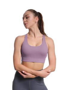 Haut de sport pour femme à dos ouvert avec découpe en forme de clé |   Soutien-gorge de sport élastique sans imprimé |   Vêtements de sport à double couche de soutien de qualité supérieure - Product Image 2