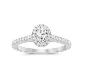 Oval Cut Halo Diamond <b>Ring</b> <b>Crafted</b> From Solid 14k White Gold Elegant Moissanite Diamond Jewelry With Side Stones Paved Band - Product Image 3