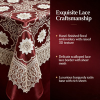 Nappe en organza bordeaux vintage, fil de verre transparent, broderie 3D informatisée, bordure en dentelle florale, pour mariage et banquet