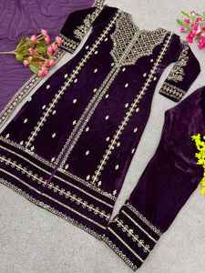 BLOSSOM FABRIC - Conjunto de Fiesta para Mujer, Diseño Pakistaní, Top de Terciopelo con Dupatta, Bordado Intenso, Parte Inferior Completamente Cosida, Patrones Elegantes 4 - Product Image 4