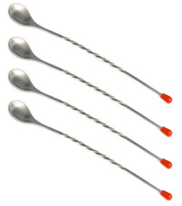 Hot Selling Reusable Stainless Steel Red Knob <b>Bar</b> Cocktail Spoon Mixer Long Handle Spiral Pattern Eco-Friendly Durable Easy - Product Image 1