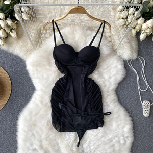 Maidservant Korean Style Three-Piece Sets for Ladies Sweet Erotic Lace <b>Bra</b> & Briefs Sexy Night Suits with Plaid QD137 Cosplay - Product Image 1