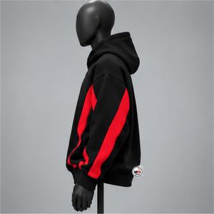 Wholesale <b>Mens</b> Black <b>Red</b> Color Blocking Hooded <b>Sweatshirts</b> Oversized Fit Casual Autumn Wear French Terry Knitted Regular Sleeves - Product Image 4