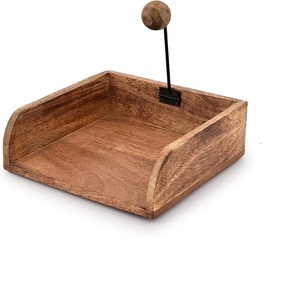 Porta servilletas contemporáneo de diseño rectangular en madera, varilla de presión de metal inoxidable, bola redonda de madera, tamaño compacto, decoración de mesa. - Product Image 1