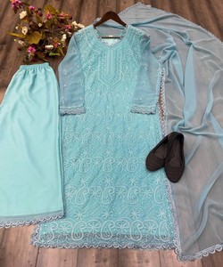 Kurta Georggete Turquesa para Mujer, Largo hasta el Suelo, Corte Holgado, Estilo Tradicional de India y Pakistán, Informal, para Todas las Temporadas, 62914 BE-170 - Product Image 2
