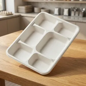 Super Quality <b>Pulp</b> Moulded Disposable 6CP Meal Tray Biodegradable Eco-Friendly Party Sustainable Packaging Bulk Supply Private - Product Image 3