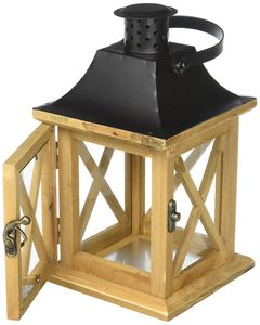 Farol de Madera Rústico con Acabado Marrón, Portavelas Decorativo para Decoración del Hogar y Exteriores - Product Image 5