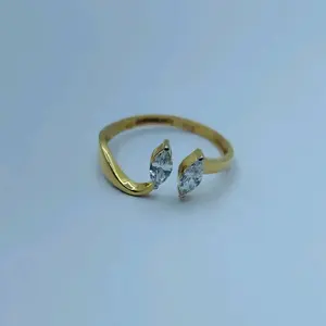 แหวนทองคำแท้ 22K (916) ดีไซน์ปีกเรขาคณิตทันสมัย ประดับเพชร CZ หรูหรา สำหรับงานแต่งงาน ผู้หญิง ราคาขายส่ง - Product Image 2