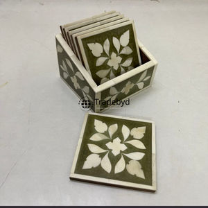 Ensemble de sous-verres de luxe en os incrusté, faits à la main, 4x4 pouces, carrés, qualité supérieure, couleurs et logo personnalisables, marque Tradebyd - Product Image 1