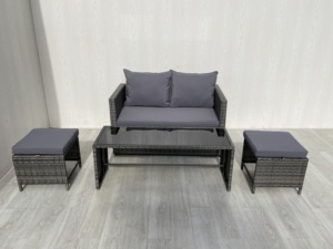 Ensemble de salon de jardin 4 pièces en rotin PE moderne de qualité supérieure avec plateaux de table en verre trempé pour jardin et salon – Prix de gros - Product Image 4