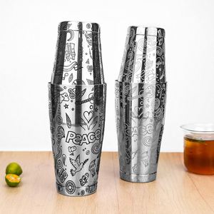 Custom Logo <b>Engraved</b> Peace Theme 850/550ml 304 Stainless Steel Beverage Martini Cocktail Mixing Shaking <b>Tool</b> Boston Shaker Tins - Product Image 2