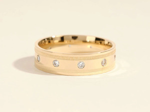 Yellow Gold Milgrain Flush <b>Set</b> Lab Grown Diamond <b>Men</b>’s Wedding Band <b>Ring</b> - Product Image 1