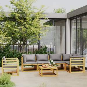 Ensemble de salon de patio en bois d'acacia massif de 7 pièces avec coussins pour les loisirs de jardin - Product Image 1