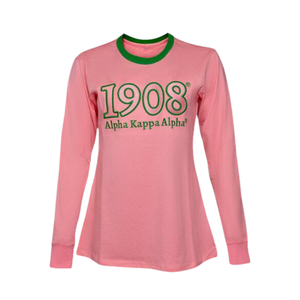 Camiseta de Manga Larga AKA Year Twill, Color Rosa Claro, Cuello Redondo, Algodón Premium, Ropa de la Hermandad Griega 1908 - Product Image 1