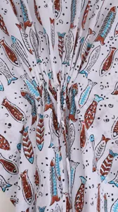Vestido Kaftán de Algodón con Estampado de Peces Estilo Boho para Mujer, Blanco, para la Playa, con Cintura Ajustable con Cordón, Cuello en V, Ropa de Resort - Product Image 4