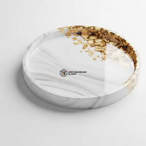 Plateau en résine de marbre blanc de luxe avec accent en feuille d'or |   Plateau de service décoratif moderne - Product Image 6