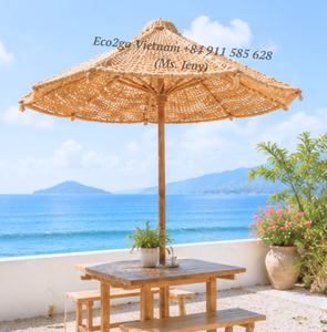 Sombrilla de Playa Boho de Fibra de Coco Natural, Parasol para Exteriores, Ecológica, Hecha a Mano, Venta al Por Mayor Eco2go Vietnam - Product Image 4