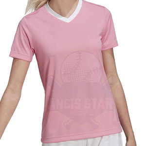 Women V-Neck Short Sleeve T-<b>Shirt</b> Pink 100% Polyester Quick Dry Casual Spring Summer Regular Fit - Product Image 1
