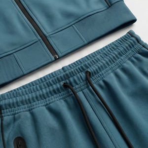 Men's Blue Hooded Tracksuit <b>Full</b> <b>Zip</b> <b>Sweatshirt</b> And Pants Set Casual Sportswear With Side Pockets Breathable Polyester Material - Product Image 5