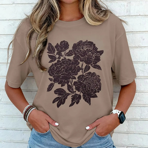 T-shirts d'été pour femmes 100% coton, imprimés graphiques, t-shirts DTF, col rond, manches courtes, amples et confortables - Product Image 1