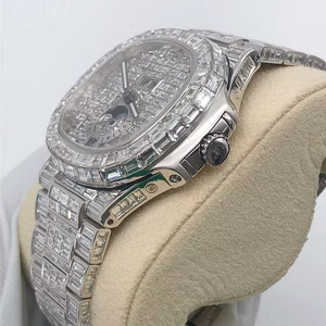 Montre-bracelet pour hommes indiens Élégant certifié Baguette VVS Moissanite Diamond Iced Out Hip Hop mécanique à mouvement automatique - Product Image 3
